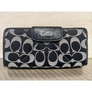 Coach Wallet Signature logo canvas leather Black bifold zipper full size monogra
